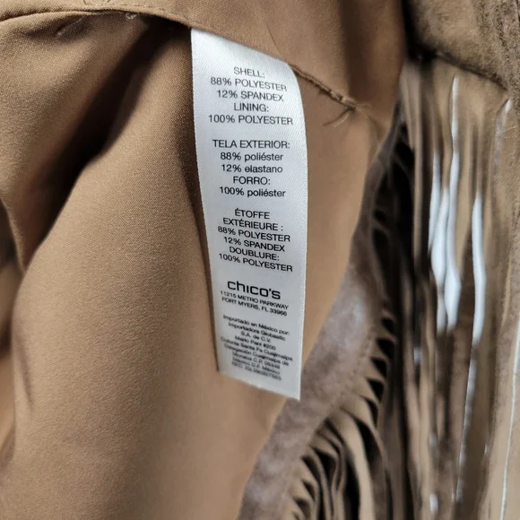 Chicos Faux Leather Fringe Open Front Jacket Women 1 Medium Boho Western Cowgirl - Picture 9 of 12